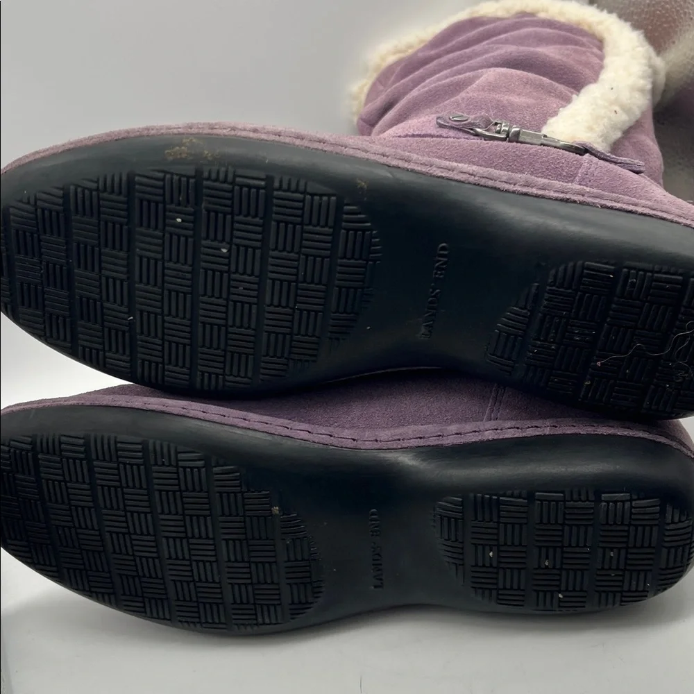 Lands’ End Leather Winter cold weather Boots lilac Sz 8.5 fleece lined